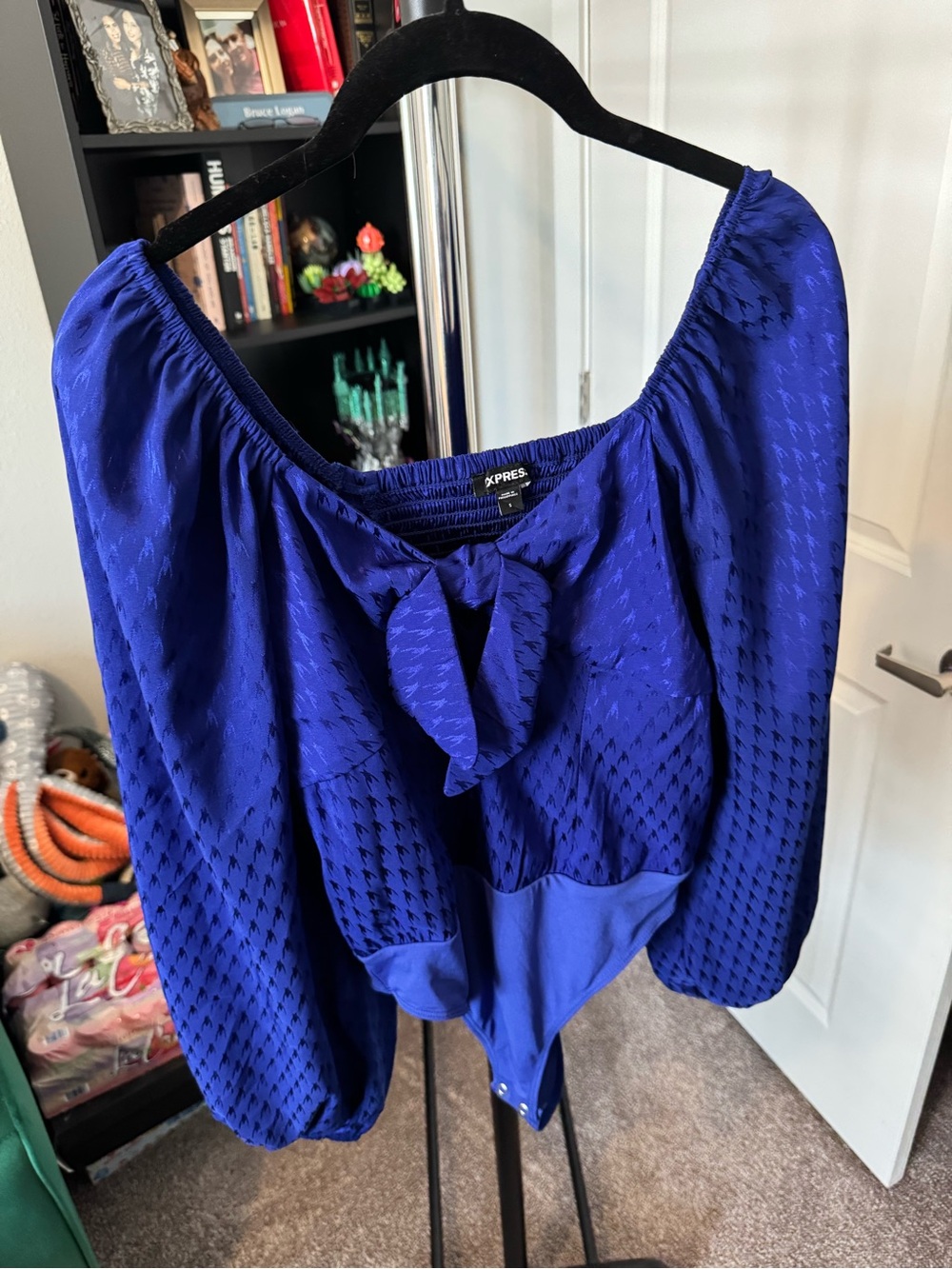Express Royal Blue Off-Shoulder Long-Sleeve Bodysuit Top